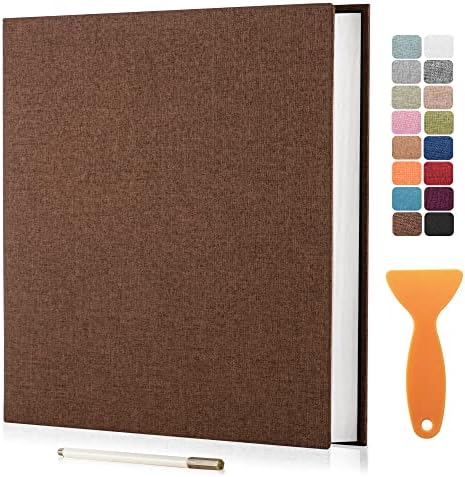 Large Photo Album Scrapbook – Holds 4x6, 8x10 Pictures – Self-Adhesive Pages for Baby, Wedding, Travel & Family Memories | Includes Metallic Pen & Scraper/Brown Large DIY Memory Book for Gifts by HoneyTolly