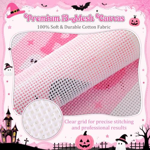 Chumia 3 Pcs Halloween Needlepoint Canvas Kit for Adult 13ct 8" x 8" - Image 4