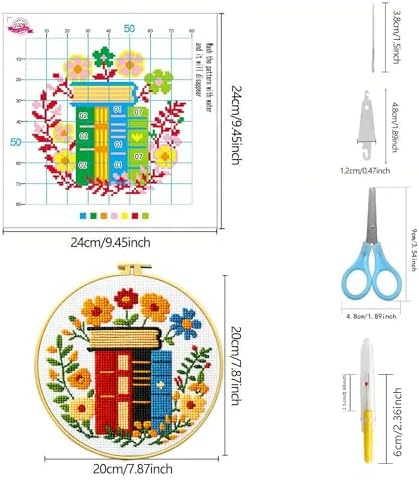 Zhenqing 4 Themes Cross Stitch Kit Set - 11CT 9.45x9.45Inch, Coffee/Books/Cats/Floral Designs, DIY Embroidery Kit with Full Tools (Hoops, Scissors, Tassels) & Guide, Cozy Home Decor Gift(69601) - Image 3