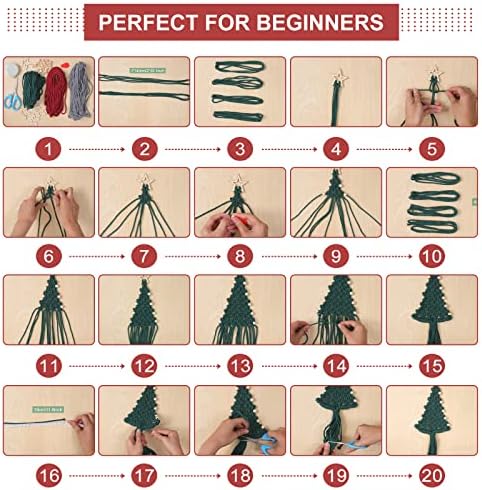 FREEBLOSS 4 Set Christmas Tree Macrame DIY Kit for Beginners Christmas Tree Hanging Ornaments for Holiday Wall Hanging, Come with Step by Step Tutorial - Image 6