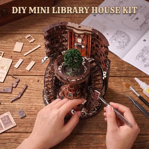 Book Nook Kits for Adults, 3D DIY Miniature Wooden Puzzle with LED Light, Adult Crafts Kits, House Bookshelf Decor, 356 Pieces Model Building Gift for Adults & Teens (Wisdom Library) - Image 5