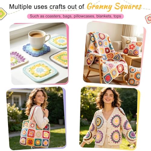 Katech Crochet Kit for Beginners, 50 Granny Squares Kit for Adults Beginner - Image 6