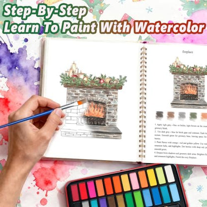 Watercolor Workbook - Coloring Book Beginner Friendly Painting Kit, Watercolor Workbooks for Adults with 24 Colors Paint, Exploration Gift for Adults Teens (Christmas) - Image 4