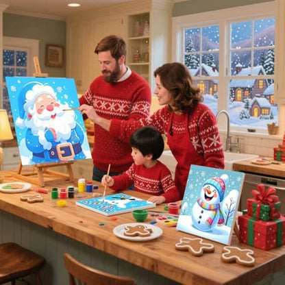 SYDYLH 6 Packs Framed Chrsitmas Paint by Numbers Kit for Kids Ages 8-12,Snowman Easy Acrylic Paint by Number Framed on Canvas,Number Painting Paint by Numbers Kit for Home Wall Decoe 8x8inch - Image 3