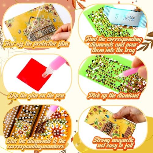 Saillong 12 Pack Sunflower Diamond Painting Greeting Card Kits DIY Diamond Art Cards with Envelopes Summer Flowers Gnome 5D Rhinestones Painting Card for Adults DIY Crafts Family Friend Birthday Gifts - Image 6