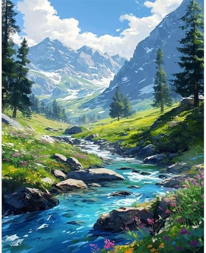 Mountain Paint by Number for Adults, Landscape Paint by Numbers for Adults by HITO