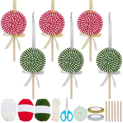 ORIGACH 6 Set DIY Macrame Christmas Lollipop Kits for Adults Beginners Handmade Macrame Lollipop Ornaments with Instruction Tutorial for Christmas Tree Boho Hand Woven Holiday Home Decorations by ORIGACH