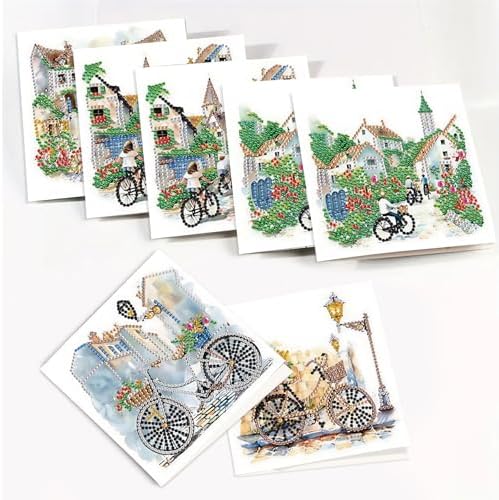 6 Pack Diamond Painting Gift Card Diamond Art Kits for Adults Birthday Wedding Anniversary Greeting Get Well Congratulations Thank You Cards with Envelopes || House Alley Bicycle - Image 4