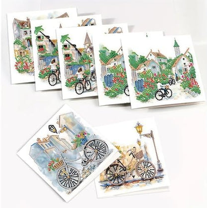 6 Pack Diamond Painting Gift Card Diamond Art Kits for Adults Birthday Wedding Anniversary Greeting Get Well Congratulations Thank You Cards with Envelopes || House Alley Bicycle - Image 4