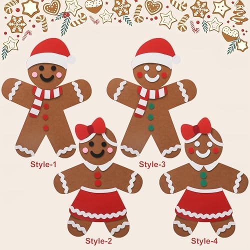 2 Pcs DIY Felt Christmas Gingerbread Man Set with 50 Pcs Detachable Ornaments Large Gingerbread Man DIY Decorations Christmas Door Wall Hanging Xmas Gifts for Xmas Winter Holiday Party Decorations - Image 4
