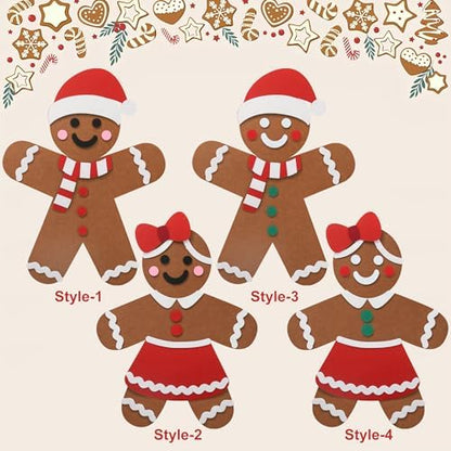 2 Pcs DIY Felt Christmas Gingerbread Man Set with 50 Pcs Detachable Ornaments Large Gingerbread Man DIY Decorations Christmas Door Wall Hanging Xmas Gifts for Xmas Winter Holiday Party Decorations - Image 4