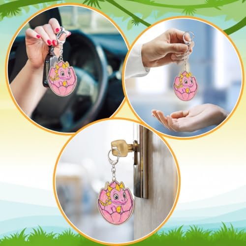 Trnayi 36 Pcs Dinosaur Unfinished Wood Keychain DIY Craft - Image 6