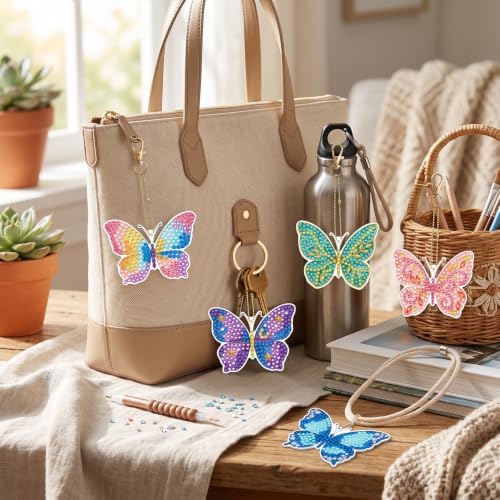 LAKEQUILL Rainbow Butterfly 12 Pcs 5D Diamond Painting Keychain Kit - Image 5