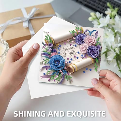 6 Pack DIY Diamond Art Painting Greeting Card Kit Happy Birthday, 5D Diamond Art Christmas Birthday Holiday Foldable Thank You Cards Blessing Greeting Card, Art Crafts Kit Creative with Envelope - Image 4