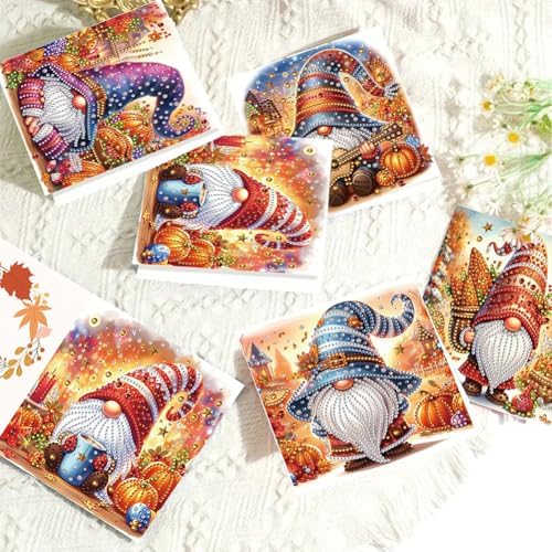 jinglinhh 6pcs Diamond Art Painting Pumpkin Guitar Gnome Greeting Cards with Envelopes, DIY Card Making Kits for Adults, Diamond Art Postcards Christmas Cards Craft Gifts - Image 7
