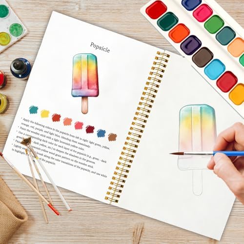 12 Patterns Summer Watercolor Set, Beach Vacation Painting Book for Beginners, Capture Sunny Vibes Watercolor Workbook, Relaxing DIY Art Gift for Women and Adults, Holiday Relaxation Kit - Image 5