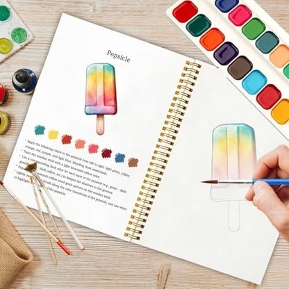 12 Patterns Summer Watercolor Set, Beach Vacation Painting Book for Beginners, Capture Sunny Vibes Watercolor Workbook, Relaxing DIY Art Gift for Women and Adults, Holiday Relaxation Kit - Image 5