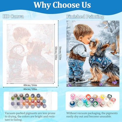 AIRDEA Boy and Dog Paint by Numbers for Adults 16x20in Cute Painting by Number Kits for Beginner Frameless Easy Acrylic Oil Painting on Canvas with Paints and Brushes - Image 3