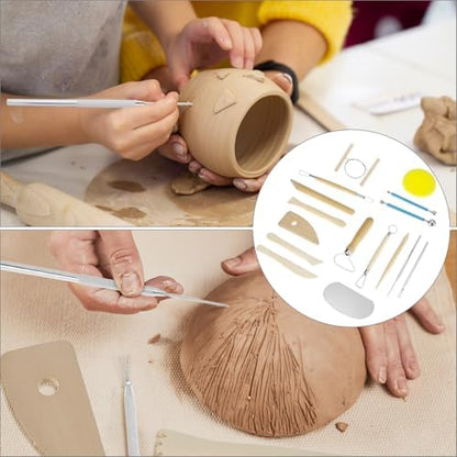 QWORK 17 Pcs Pottery Clay Sculpting Tools Set with Zipper Storage Bag - Image 7