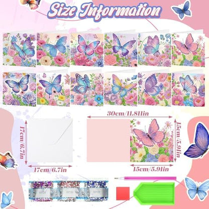Saillong 12 Pack Butterfly Diamond Painting Greeting Card Kits Summer Diamond Art Cards with Envelopes Purple Butterfly Flowers 5D Rhinestones Painting Kits for Adults DIY Crafts Family Friend Gifts - Image 4