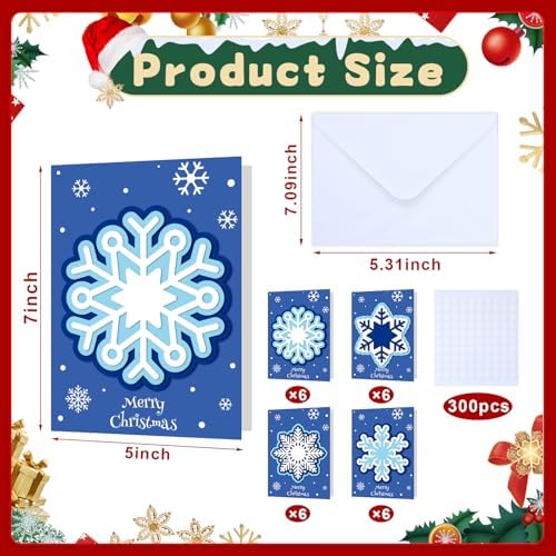 Dispowreath 24 Pcs DIY Christmas Card Making Kits with Envelopes DIY Christmas Craft Make Your Own Snowflakes Greeting Card Making Supplies for Holiday Xmas Party Decoration Favor - Image 2