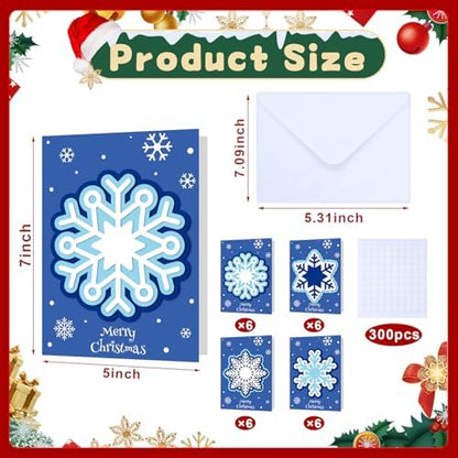 Dispowreath 24 Pcs DIY Christmas Card Making Kits with Envelopes DIY Christmas Craft Make Your Own Snowflakes Greeting Card Making Supplies for Holiday Xmas Party Decoration Favor - Image 2