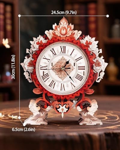 3D Puzzles for Adults-Wooden Flame Flower Clock Puzzle DIY Clock Model Kit - Image 6