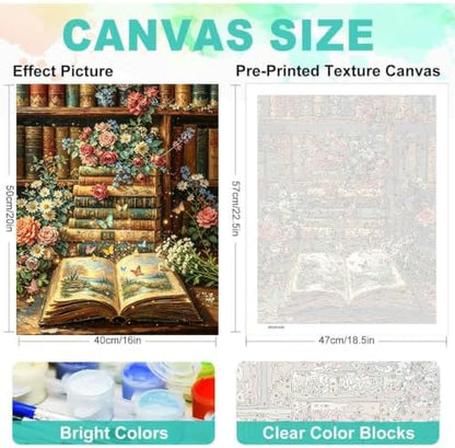 Books Paint by Numbers Kit for Adults, DIY Oil Painting Canvas 16x20inch - Image 2
