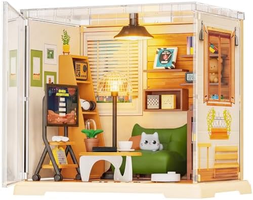 DIY Miniature Living Room Dollhouse Kit with LED, Suitable for Display Mini Figures, Make It Miniature, Mini Dollhouse Kit for Adults, Teens, and Beginners to Build, Gift for Friends and Hobbies by EPEXERCISENPLAY