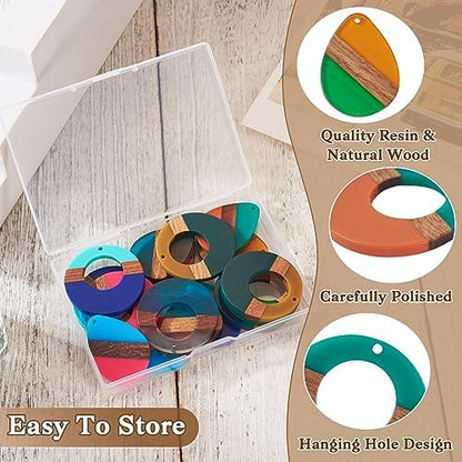 FASHEWELRY 24Pcs Mixed Color Resin Wood Earring Charms Round Wooden Earring Blanks Water Drop Boho Charms Wooden Earring Pieces for DIY Bohemian Earrings Jewelry Making - Image 5