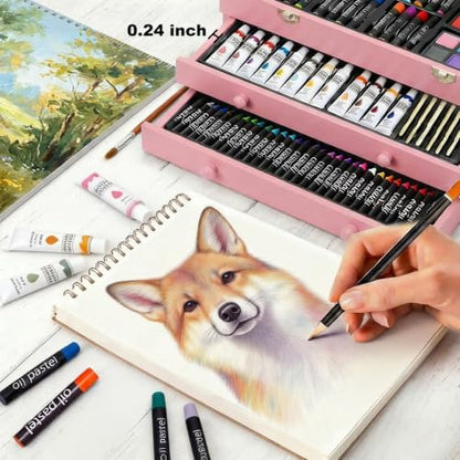 175-Pack Deluxe Wooden Art Set Drawing Painting Kit with 2 Drawing Pads, Acrylic Paints, Colored Pencils, Crayons, Paint Brush, Art Kit in Wooden Case, Gift for Artist, Adults, Teens and Kids - Image 3