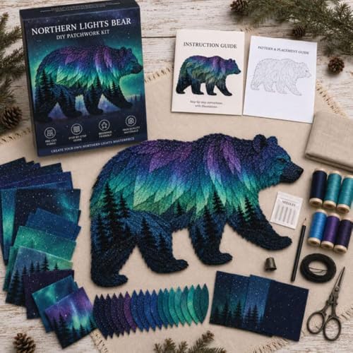 Northern Lights Wildlife DIY Patchwork Kit - Sewing Craft Kit for Adults with Layered Fabric Animal Pieces, Handmade Home Decor Project for Craft Lovers & DIY Enthusiasts - Image 2