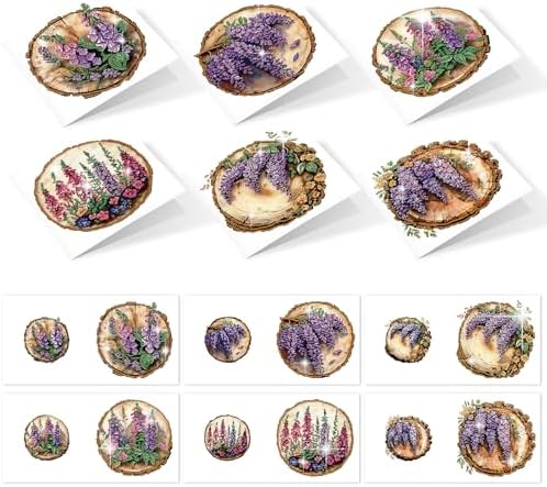 6pcs Diamond Painting Greeting Card with envelopes, DIY Stump and lavender Diamond Art Greeting Card for Blessing and Wish Special Shaped Arts Crafts for Christmas Birthday Thanksgiving Day Holiday by MVVMTOP
