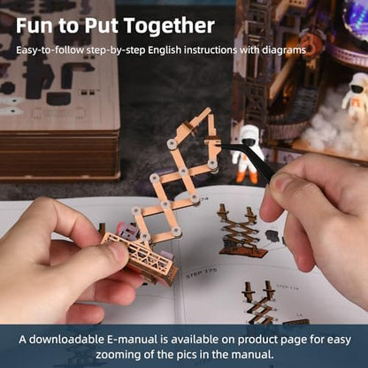 MiniCity Aerospace Foundry Book Nook Kit, DIY 3D Wooden Puzzle with LED - Image 6