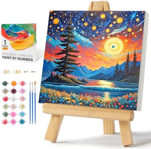 Offito Framed Paint by Numbers Kit for Adults Beginners, Starry Night by Offito