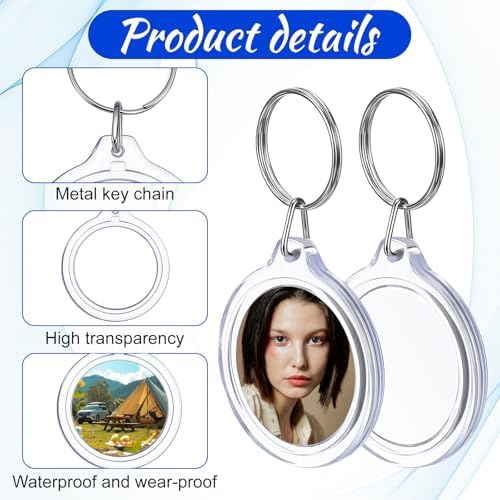 120 Pcs Pendant Picture Frame Keyrings, Clear Acrylic Photo Frame Keychain Holder, Make Your Own Personalized Keyring Kit, Round Blank Photo Insert Keychains for DIY Craft - Image 3