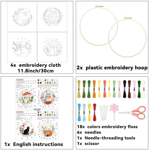 ORIGACH 4 Pack Dark Background Animal Embroidery Kit for Beginners - Image 2