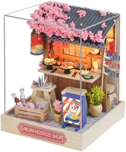 DIY Miniature Dollhouse Kits - Wooden Mini Model House with LED Lights, Tiny Furniture & Accessories – Craft Building Kits for Teens & Adults (Noodles Shop) – Birthday Valentine's Gift - Image 2