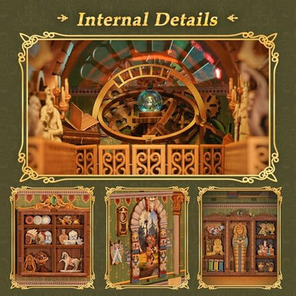 Tonecheer DIY Book Nook Kit for Adults, 3D Wooden Puzzle Bookend Miniature House Kit, Booknook Bookshelf Insert Decor with Dust Cover and LED Lights Gifts (Spacetime Museum) - Image 5