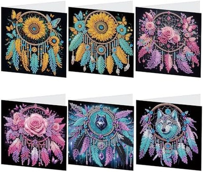 LazyFold 6Pcs DIY Diamond Art Painting Greeting Cards with Envelopes,Dreamcatcher All Occasion Note Card Kit for Women, Handmade Thank You Birthday Friendship Cards Gift by LazyFold