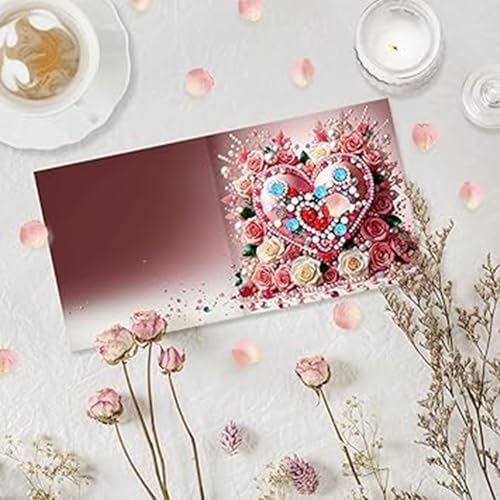 Huacan Diamond Art Painting Greeting Card Kit 6 Pcs, Diamond Art Diamond Flowers Heart Greeting Cards Special Shaped Drill Arts Craft for Christmas Birthday Thanksgiving Day Holiday 30 x 15 CM - Image 5