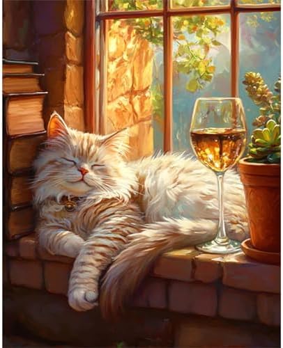 Paint by Numbers Kit for Adults, Sleeping Cat Number Painting Canvas Kit by CamocinDIYKit
