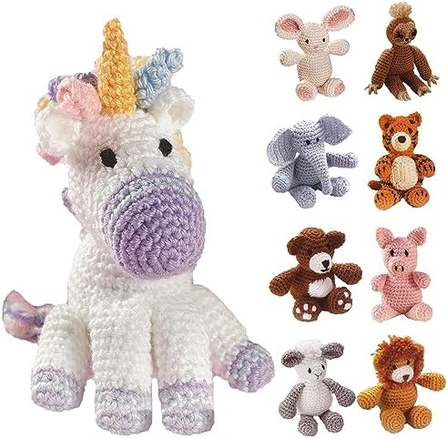 LEISURE ARTS Little Crochet Friend Animals Crochet Kit, Unicorn, 8", Complete Kit, Learn to Animal Starter Kit for All Ages, Includes Instructions, DIY Amigurumi Kits by LeisureArtsInc
