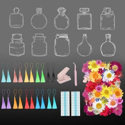 106Pcs Transparent Dried Flower Bookmarks, Dried Flower Bookmark Kit, Handmade DIY Bookmarks for Pressed Flowers, Thousand Flower Bookmark for Kids Women Men, Book Lovers by Artlaza