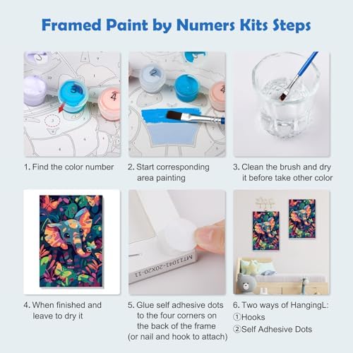 MOGTAA Elephant Paint by Numbers Kit for Adults Beginners with Frame, Butterfly Adult Paint by Number Kits on Canvas with Easel, Easy DIY Landscape Oil Painting Kits for Home Decor, 8x12in - Image 6