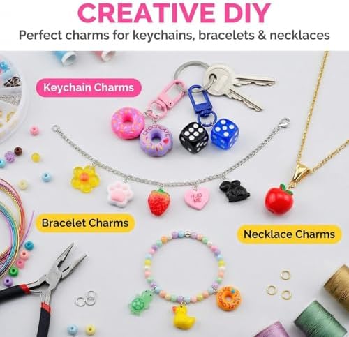 Keychain Charms Bulk 30pcs mixed Cute 3D Charms for Keychain Making for Bracelet Earring Jewelry Making DIY Crafts Includes Animal Food Fruit Flower Designs - Image 4