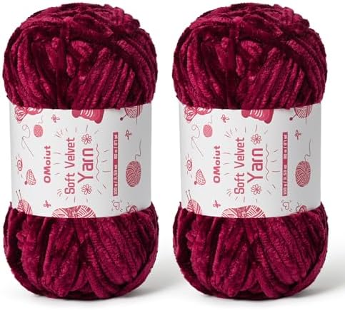 2x100g Fluffy Velvet Chenille Yarn for Crocheting and Knitting, 80m (87.5yd) Baby Yarn for Crocheting Soft, Crochet Chunky Yarns Amigurumi Yarns (2 Burgundy) by OMoiut
