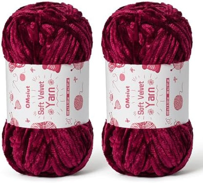 2x100g Fluffy Velvet Chenille Yarn for Crocheting and Knitting, 80m (87.5yd) Baby Yarn for Crocheting Soft, Crochet Chunky Yarns Amigurumi Yarns (2 Burgundy) by OMoiut