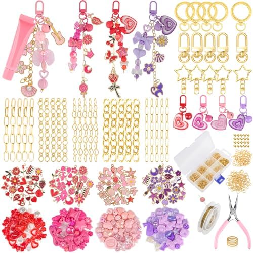 Ecoofor 458 Pcs Keychain Making Kit — Includes 19 Keychain Clips, 25 Extender Chains, 80 Charms, Beading Accessories, Jewelry Pliers — DIY Bag Charms & Jewelry Craft Kit Supplies by Ecoofor