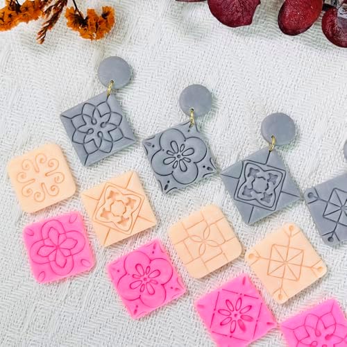 Xaekicr 8PCS Tile Pattern Polymer Clay Cutters Set – Mediterranean Geometric Clay Cutters and Textured Molds, Clay Tools for Polymer Clay Jewelry and Crafts - Image 5